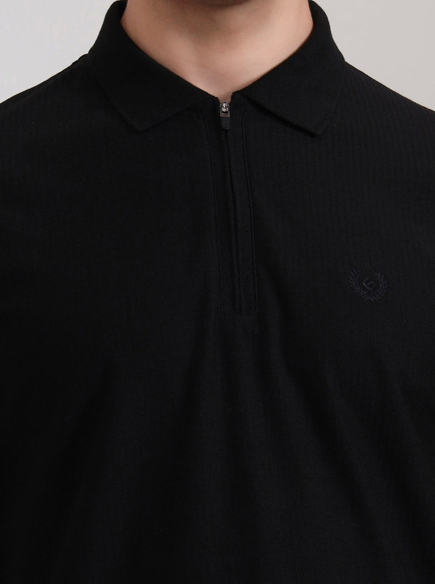 Black Solid Slim Fit Polo T-Shirt | Greenfibre