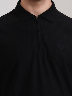 Black Solid Slim Fit Polo T-Shirt | Greenfibre
