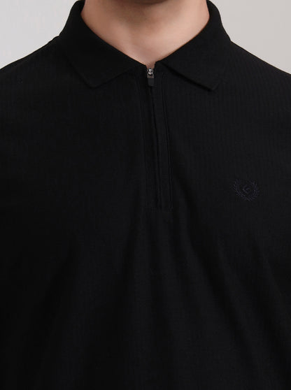 Black Solid Slim Fit Polo T-Shirt | Greenfibre