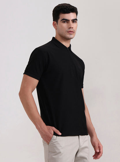 Black Solid Slim Fit Polo T-Shirt | Greenfibre