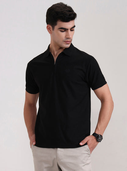 Black Solid Slim Fit Polo T-Shirt | Greenfibre