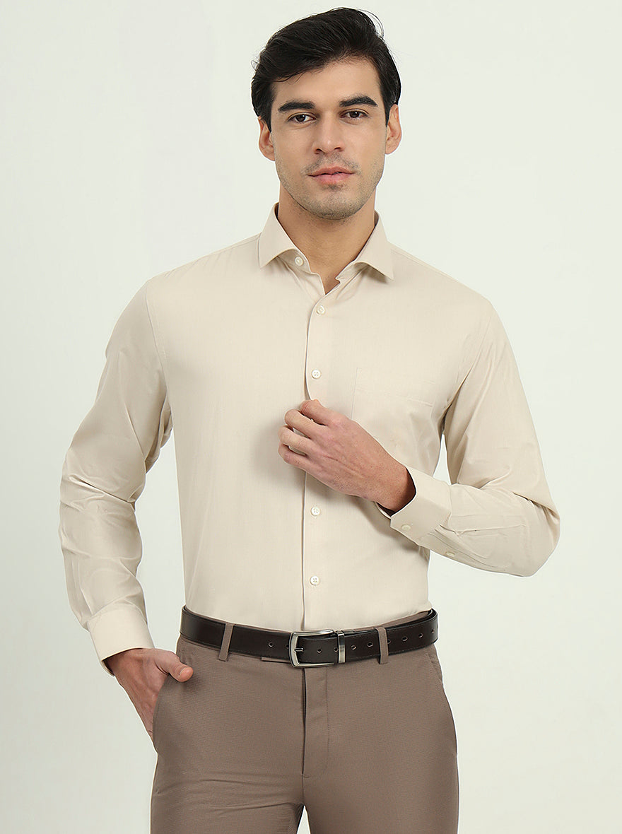 Beige Solid Regular Fit Formal Shirt | Greenfibre