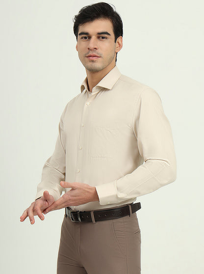 Beige Solid Regular Fit Formal Shirt | Greenfibre