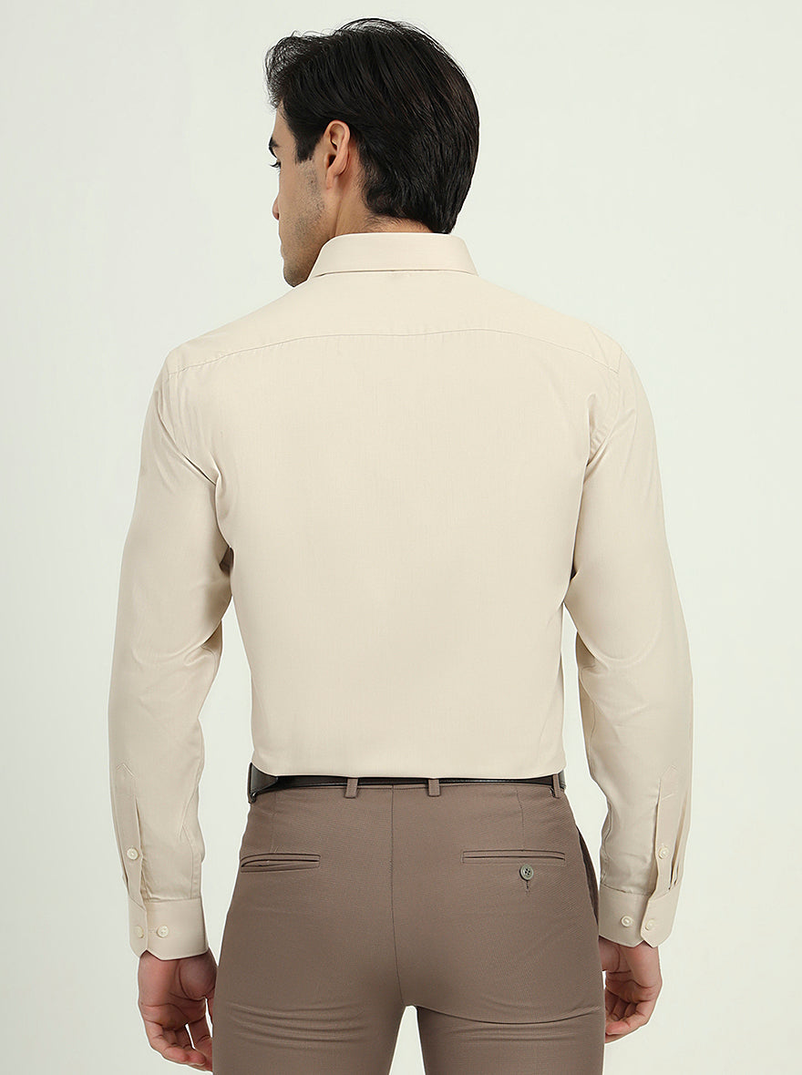 Beige Solid Regular Fit Formal Shirt | Greenfibre