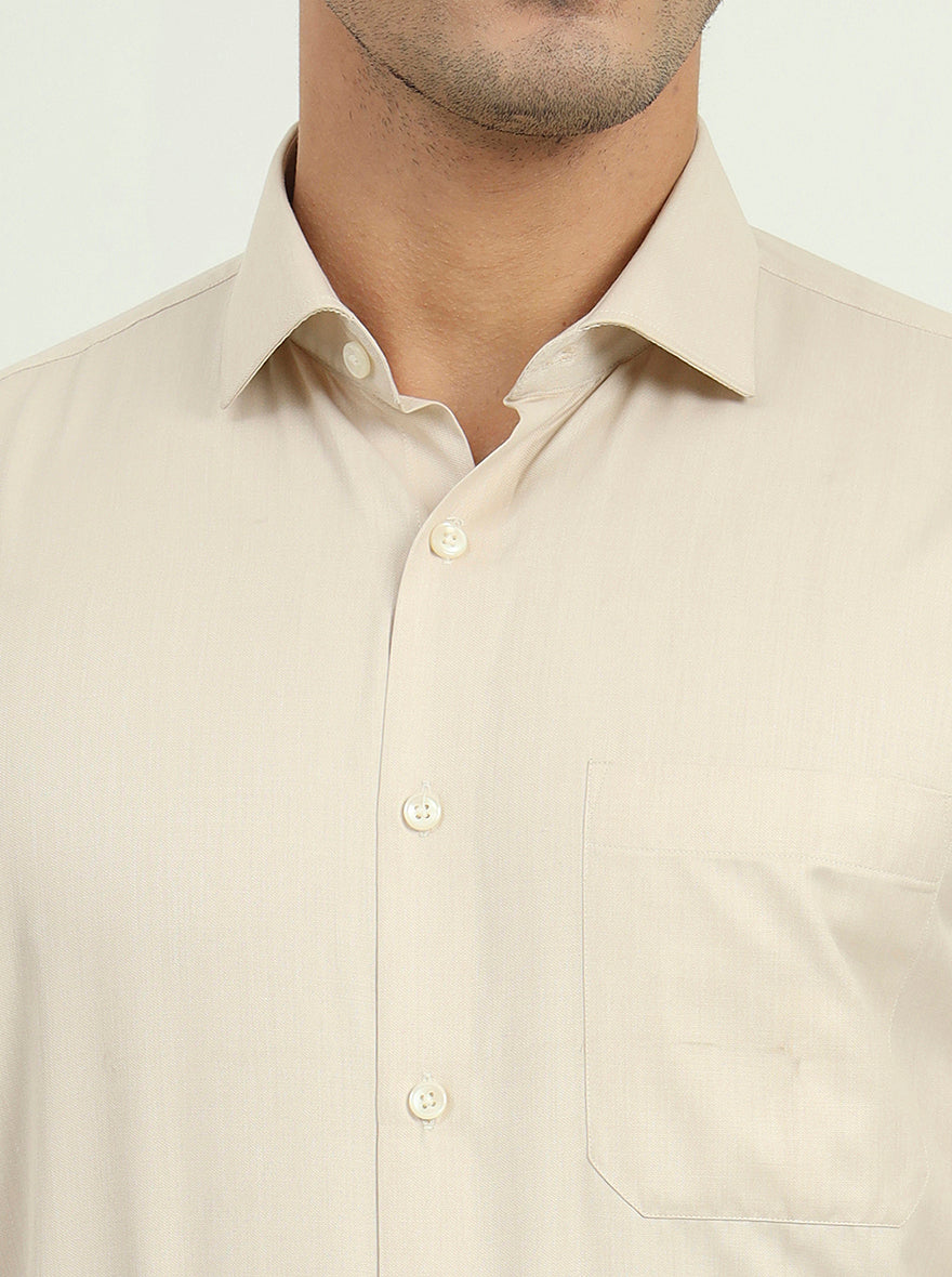 Beige Solid Regular Fit Formal Shirt | Greenfibre