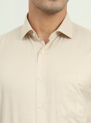 Beige Solid Regular Fit Formal Shirt | Greenfibre