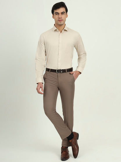 Beige Solid Regular Fit Formal Shirt | Greenfibre