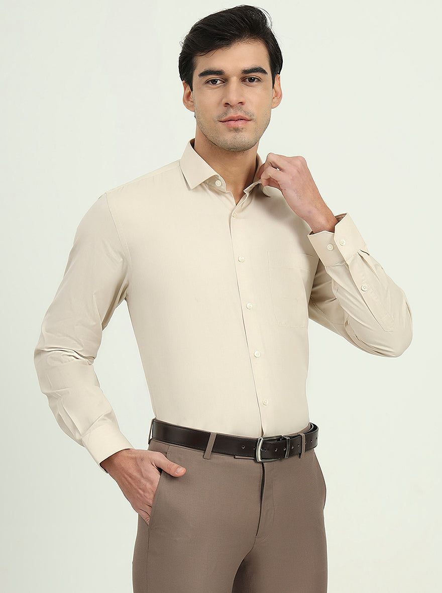 Beige Solid Regular Fit Formal Shirt | Greenfibre