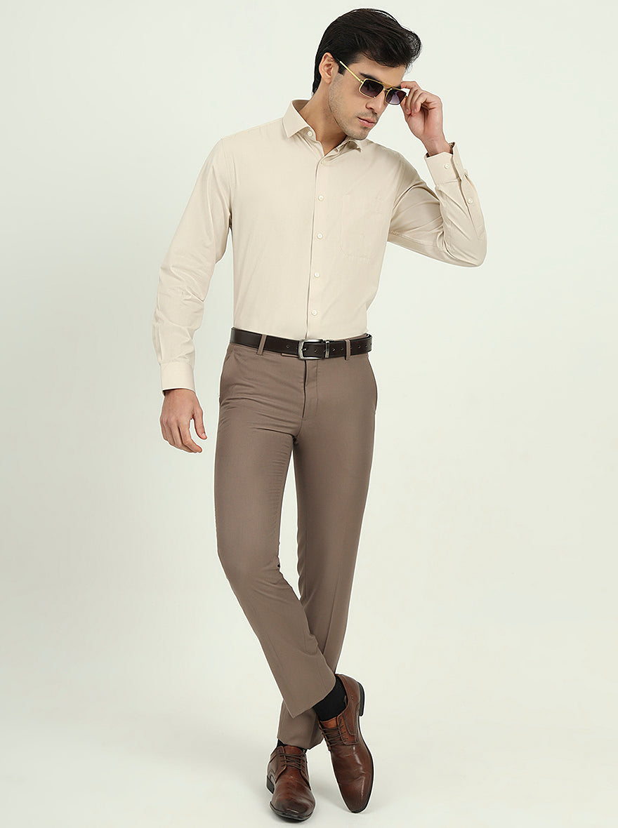 Beige Solid Regular Fit Formal Shirt | Greenfibre