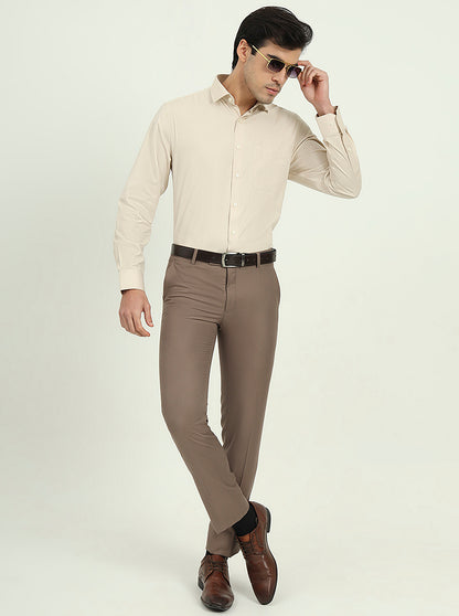 Beige Solid Regular Fit Formal Shirt | Greenfibre