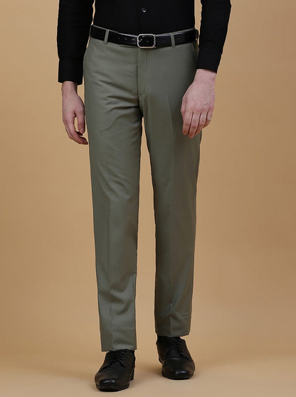 Green Solid Slim Fit Formal Trouser | Metal