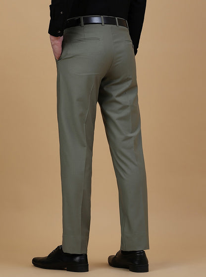 Green Solid Slim Fit Formal Trouser | Metal