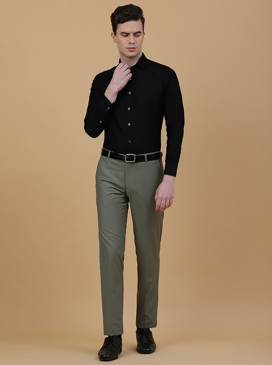 Green Solid Slim Fit Formal Trouser | Metal