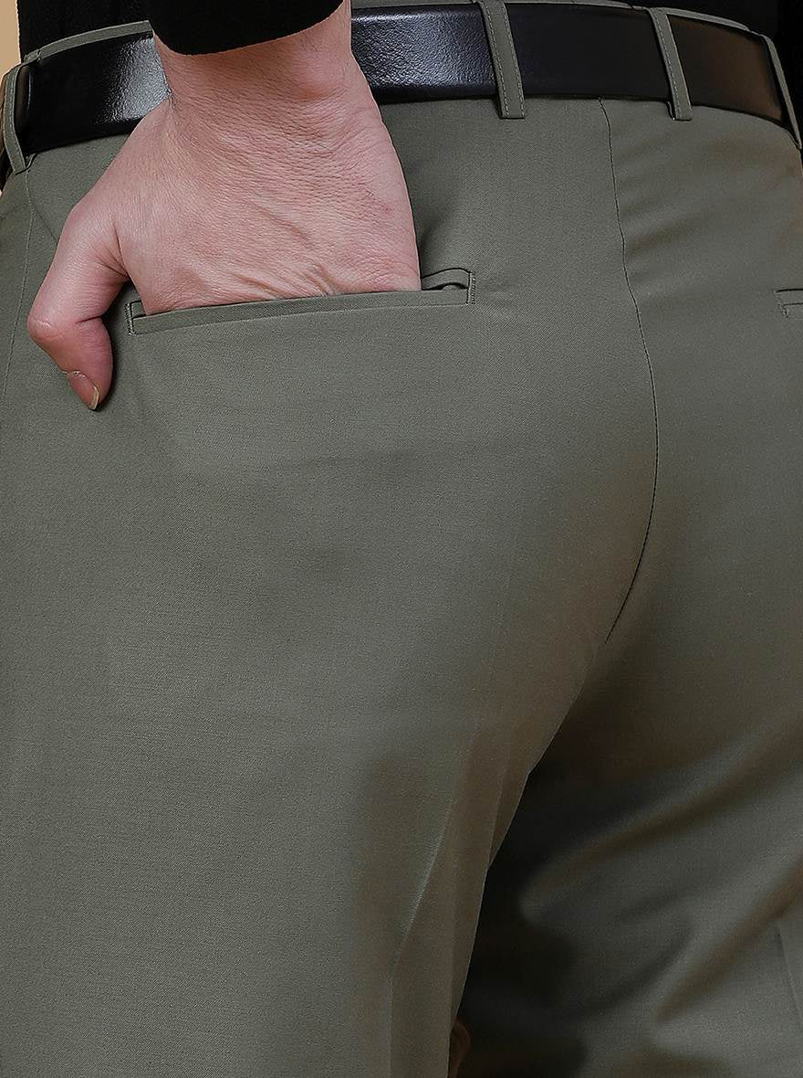 Green Solid Slim Fit Formal Trouser | Metal