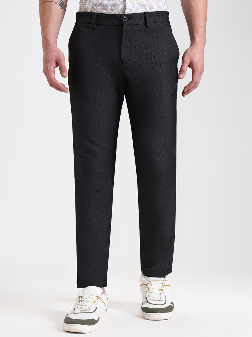 Black Solid Venice Fit Casual Trouser | JadeBlue