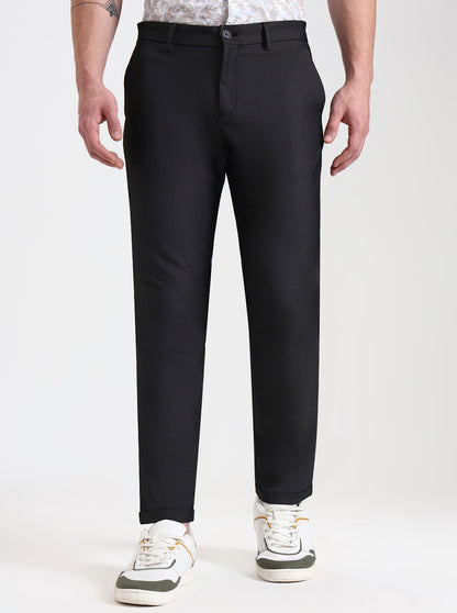 Black Solid Venice Fit Casual Trouser | JadeBlue