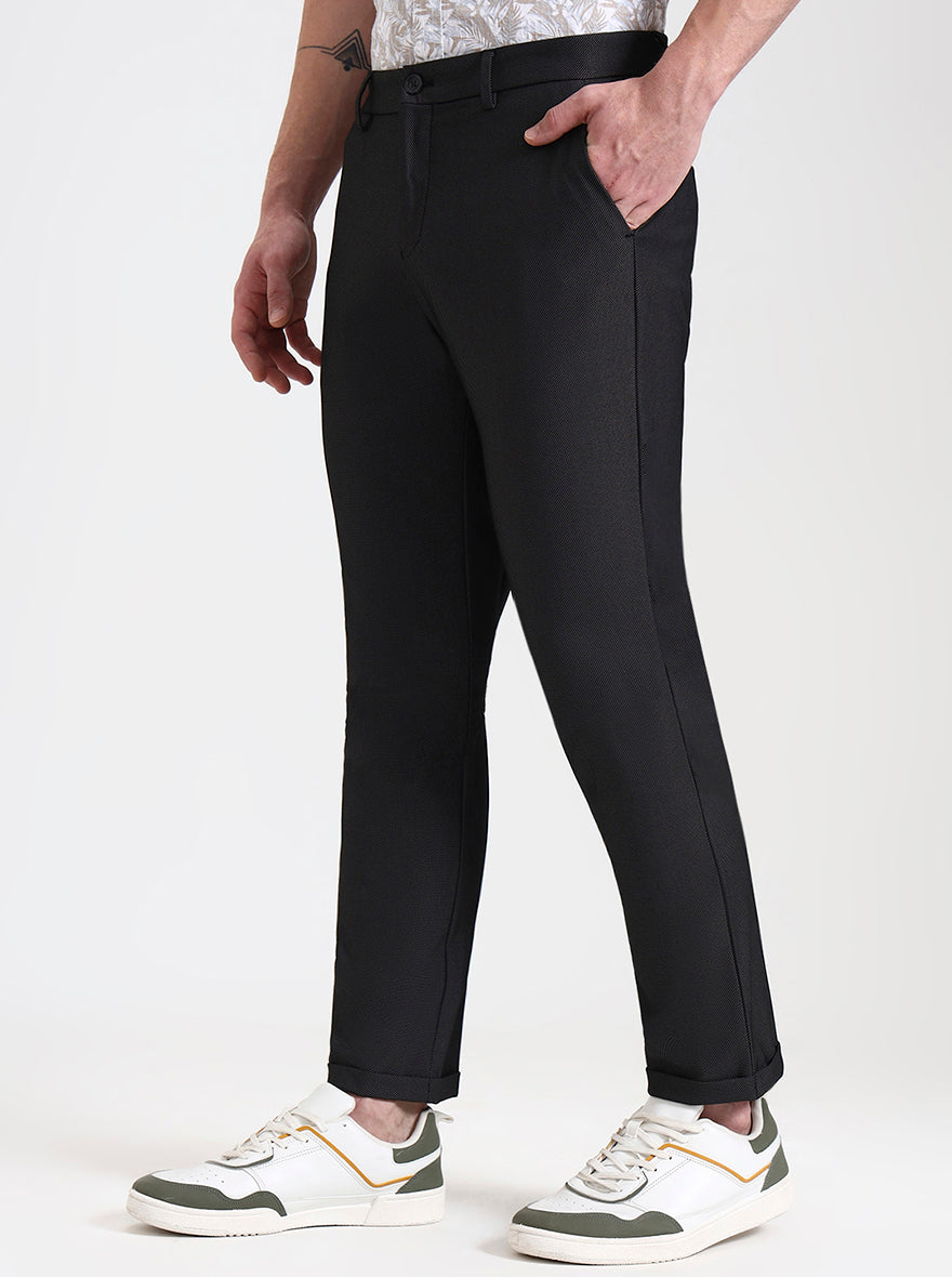 Black Solid Venice Fit Casual Trouser | JadeBlue