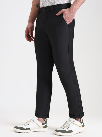Black Solid Venice Fit Casual Trouser | JadeBlue