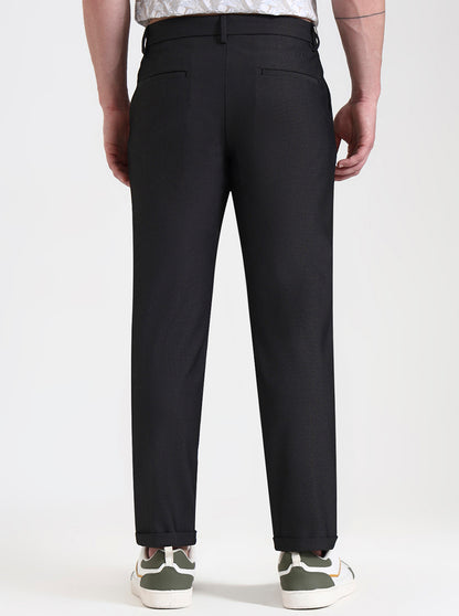 Black Solid Venice Fit Casual Trouser | JadeBlue