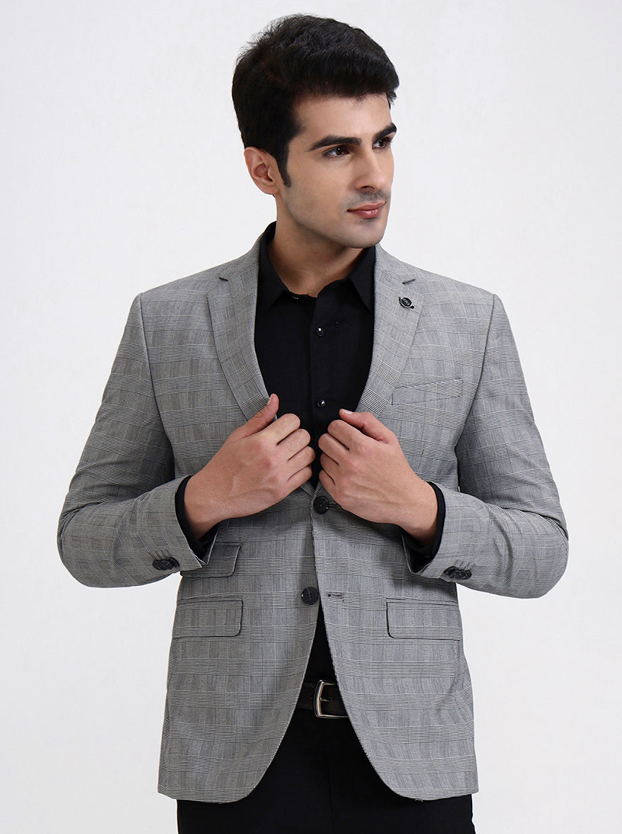 Grey Checked Regular Fit Blazer | JadeBlue