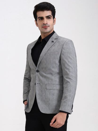Grey Checked Regular Fit Blazer | JadeBlue