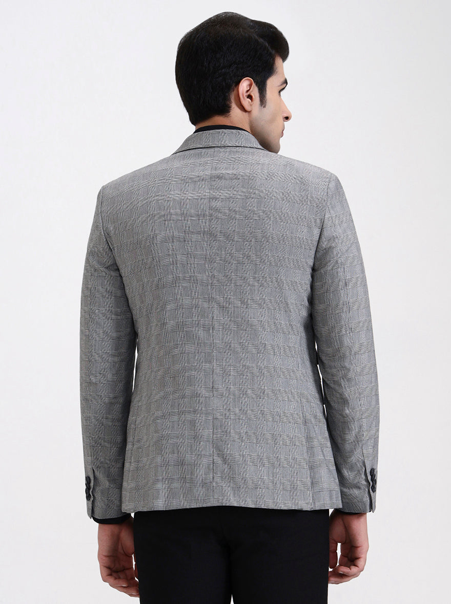 Grey Checked Regular Fit Blazer | JadeBlue
