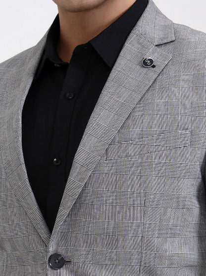 Grey Checked Regular Fit Blazer | JadeBlue