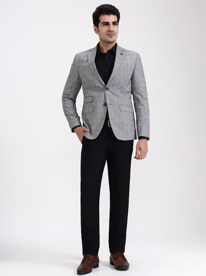 Grey Checked Regular Fit Blazer | JadeBlue