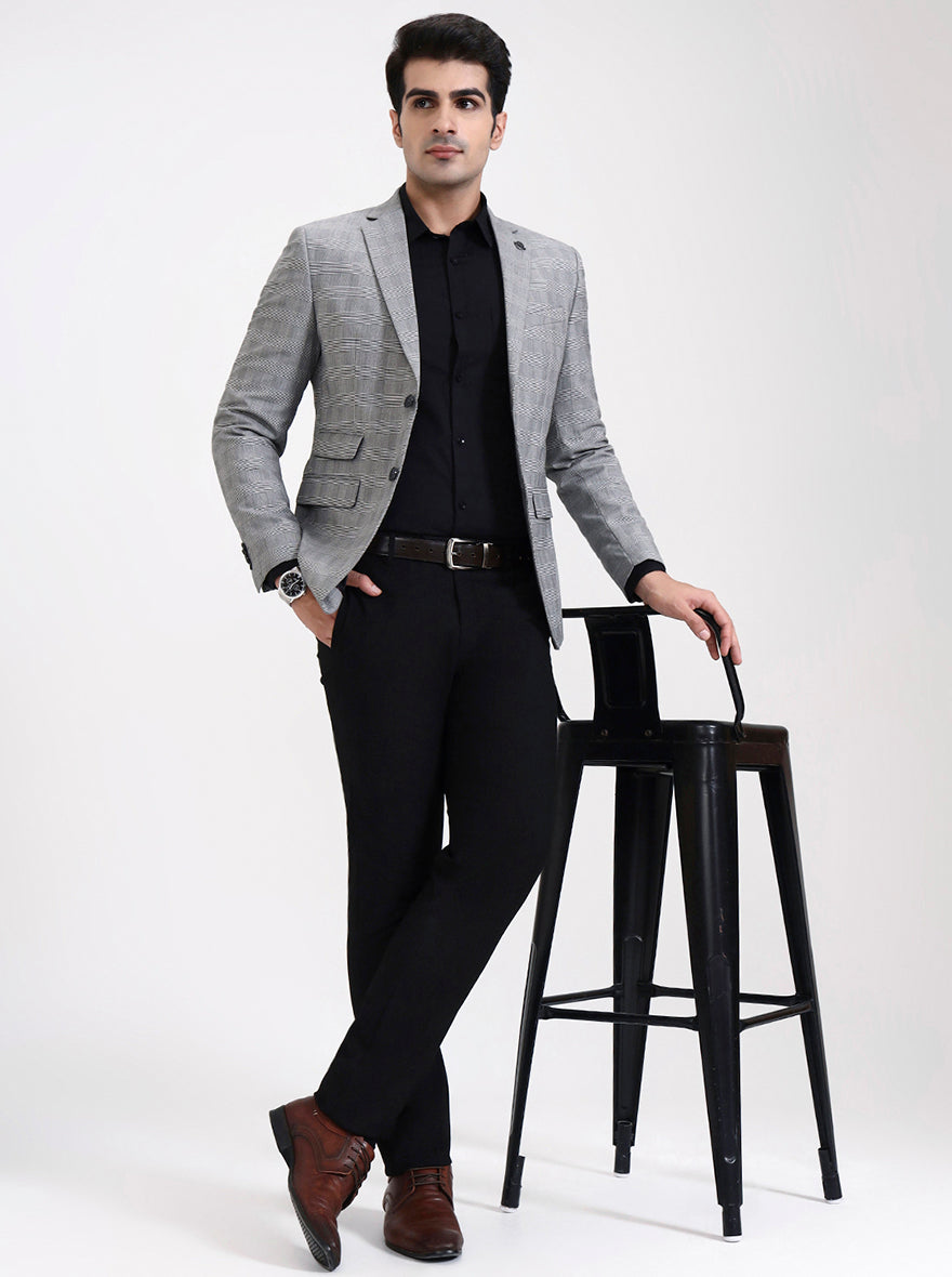 Grey Checked Regular Fit Blazer | JadeBlue