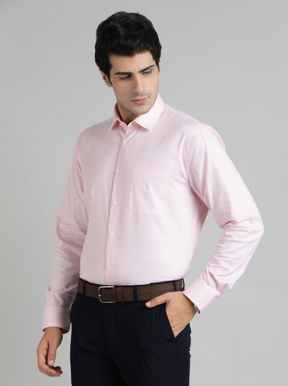 Pink Checked Regular Fit Formal Shirt | JadeBlue