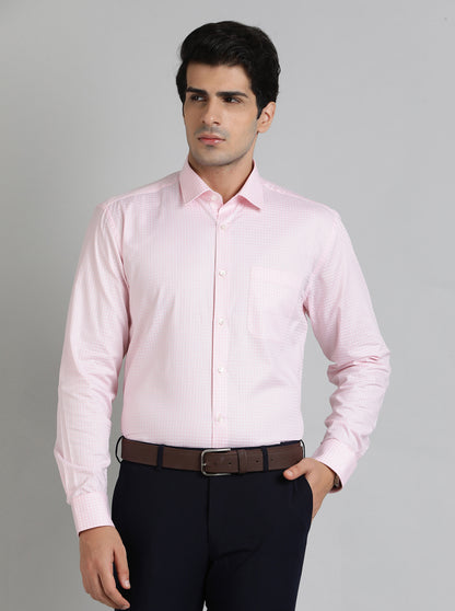 Pink Checked Regular Fit Formal Shirt | JadeBlue