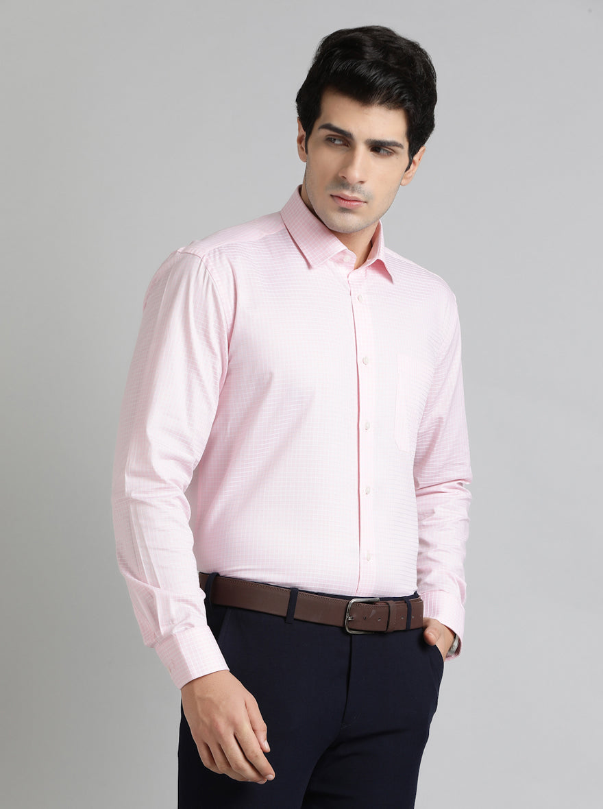 Pink Checked Regular Fit Formal Shirt | JadeBlue