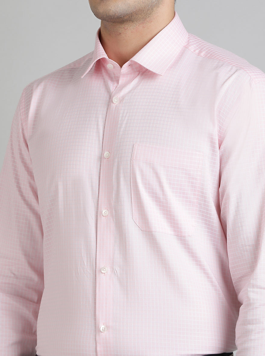 Pink Checked Regular Fit Formal Shirt | JadeBlue