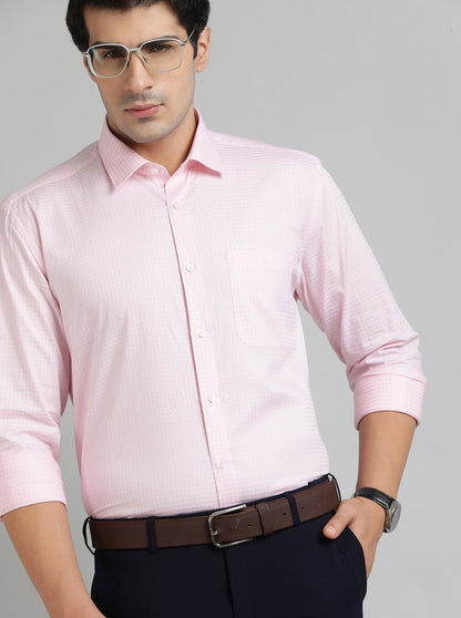 Pink Checked Regular Fit Formal Shirt | JadeBlue