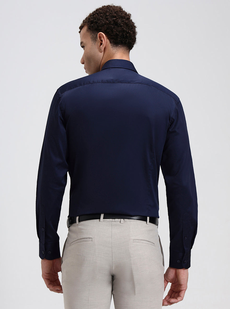 Navy Blue Solid Slim Fit Formal Shirt | Metal