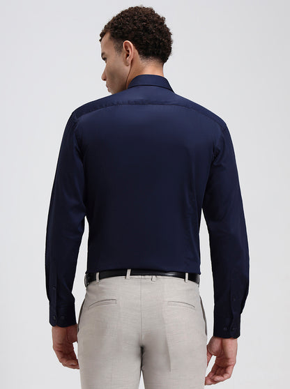 Navy Blue Solid Slim Fit Formal Shirt | Metal