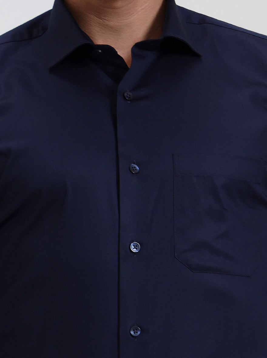Navy Blue Solid Slim Fit Formal Shirt | Metal