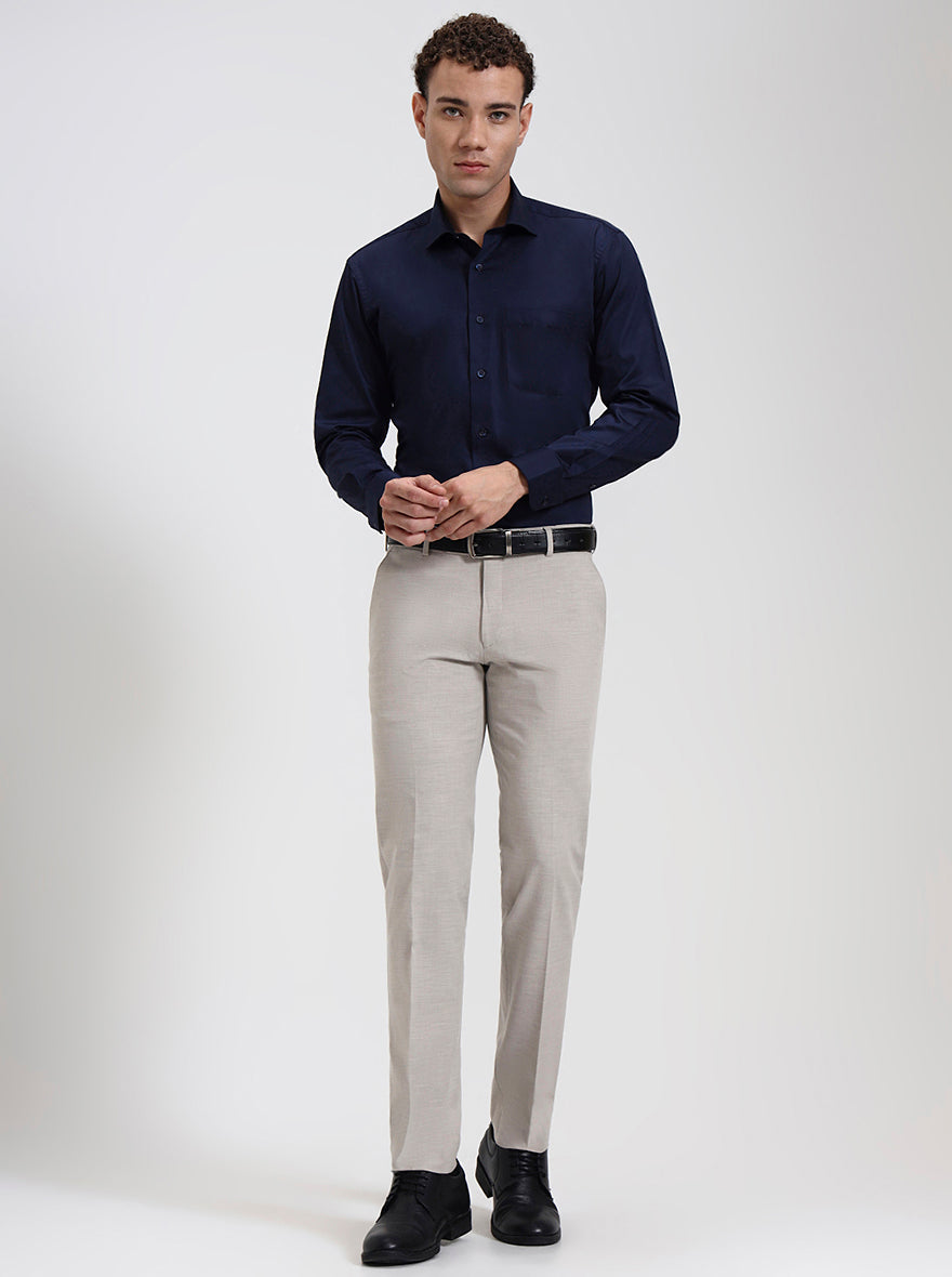 Navy Blue Solid Slim Fit Formal Shirt | Metal