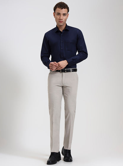 Navy Blue Solid Slim Fit Formal Shirt | Metal