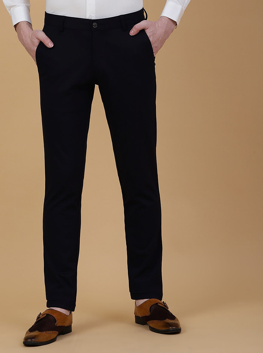 Navy Blue Solid Slim Fit Club Wear Trouser | JB Studio