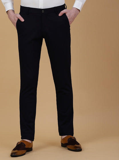 Navy Blue Solid Slim Fit Club Wear Trouser | JB Studio