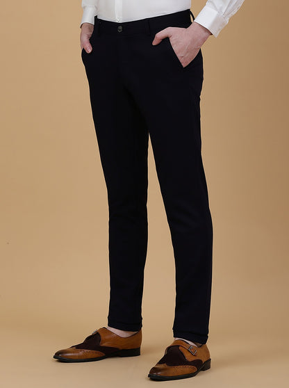 Navy Blue Solid Slim Fit Club Wear Trouser | JB Studio