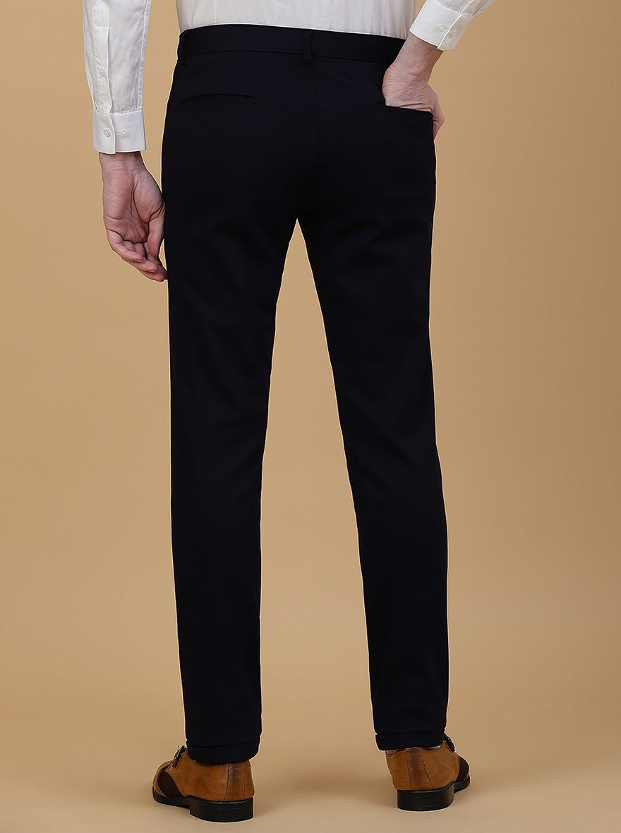 Navy Blue Solid Slim Fit Club Wear Trouser | JB Studio