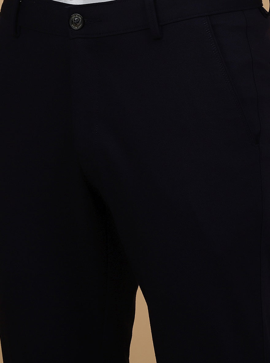 Navy Blue Solid Slim Fit Club Wear Trouser | JB Studio