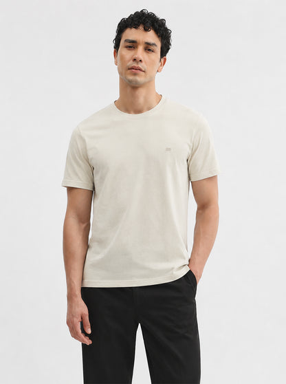 Beige Solid Slim Fit T-Shirt | JadeBlue