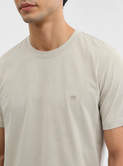 Beige Solid Slim Fit T-Shirt | JadeBlue