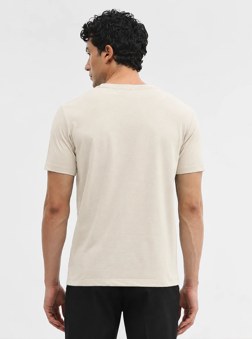 Beige Solid Slim Fit T-Shirt | JadeBlue