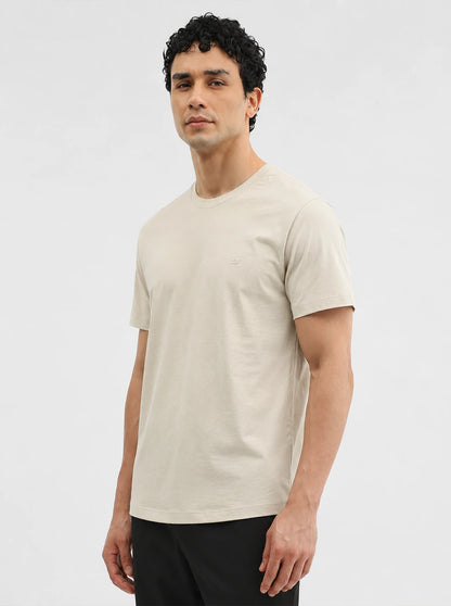 Beige Solid Slim Fit T-Shirt | JadeBlue