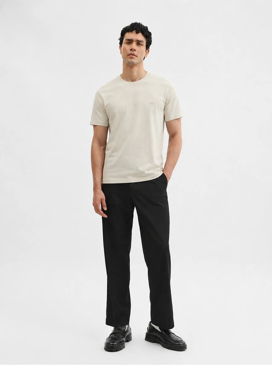 Beige Solid Slim Fit T-Shirt | JadeBlue