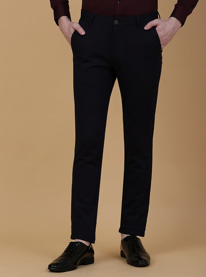 Navy Blue Solid Slim Fit Club Wear Trouser | JB Studio